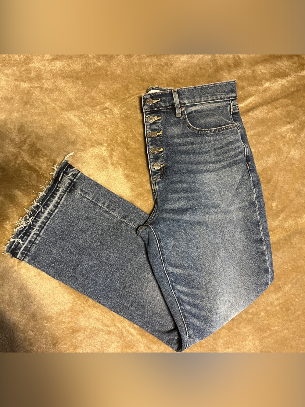 LOFT Medium Blue Cropped Jeans with Button-Side Detail